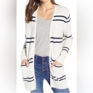 Madewell Ryder Nubby Boucle Stripe Cardigan Sweater Cream Navy SZ L